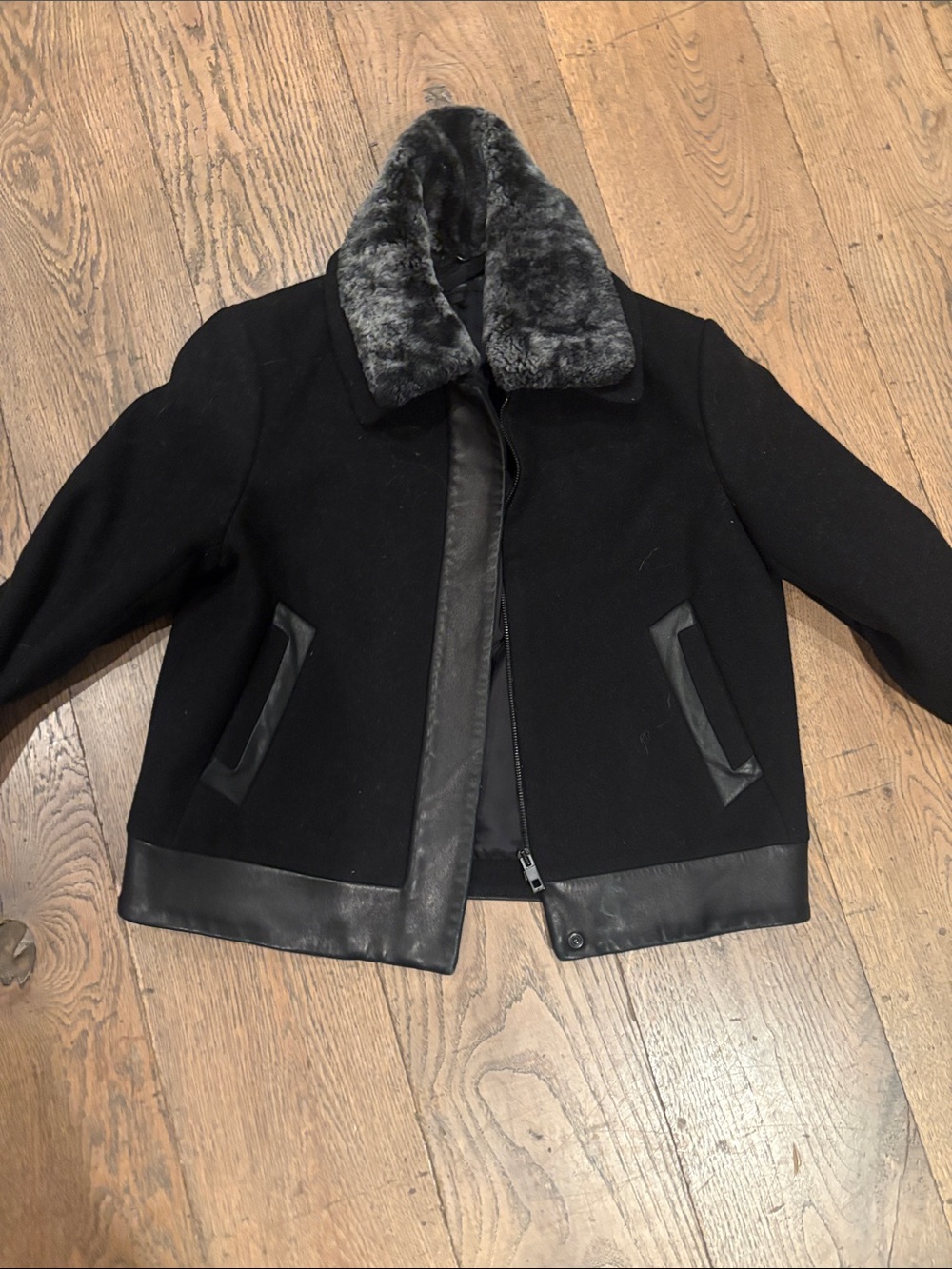 rag & bone Black Bomber Jacket with Faux-Fur Collar